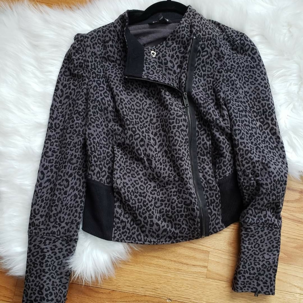 Small dark animal print moto jacket express